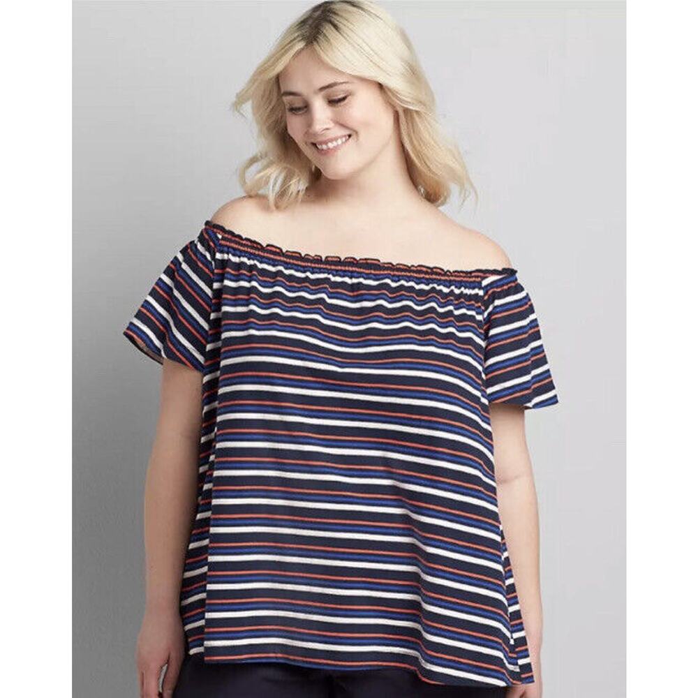 New Lane Bryant Womans Sz 14/16 Blouse Off Shoulder Striped Swing Blouse‎ NWT